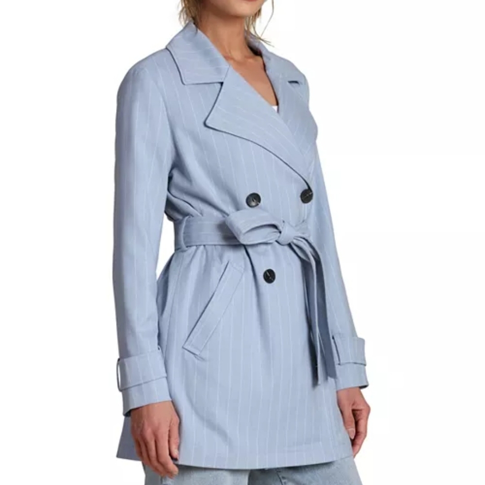 bagatelle Light Blue Pinstripe Double-Breasted Trench Coat